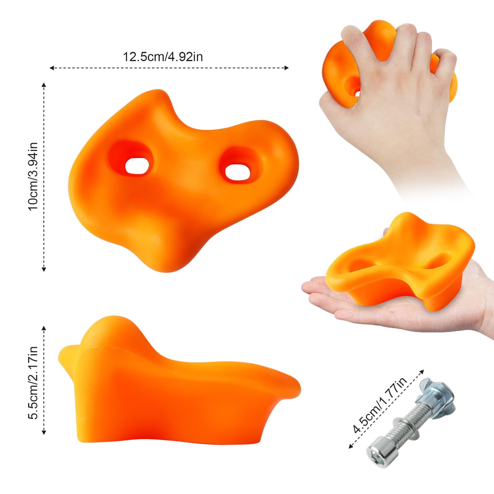 Homepatche Rock Climbing Wall for Kids - Multicolour Climbing Holds With Wrench Mounting Hardware, PE Comfortable Hand Feeling Grips for Indoor Outdoor (Orange)