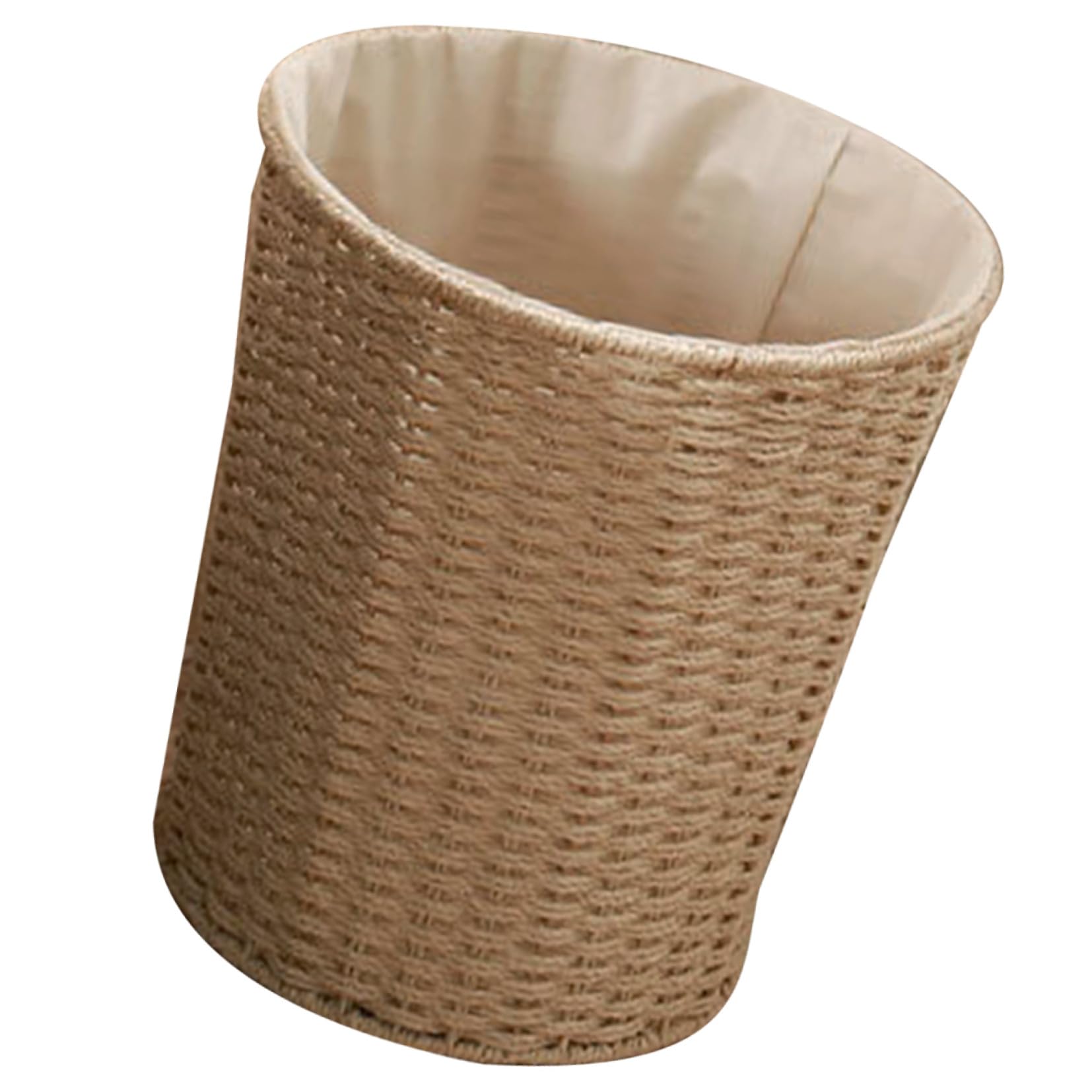 Beiger Geflochtener Rattan Abfallkorb für Zuhause, Leicht und Stabil | Eisen und Papierseil, Einfache Form im Landhausstil, Vielseitig Einsetzbar im Alltag Zufälliger Stil