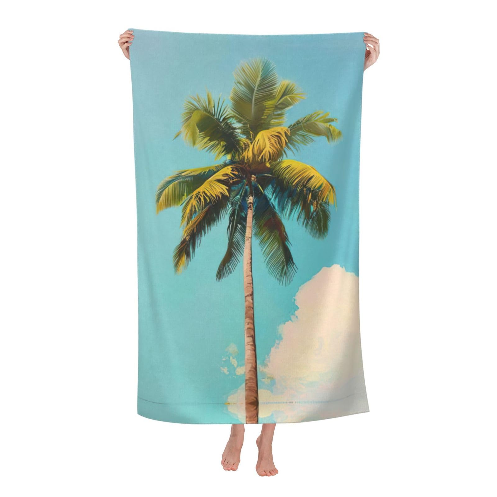 Pojknbv White Palm Tree Print Oversized Adult Beach Towel Quick-Dry Comfortable Lightweight Travel Pool Camping