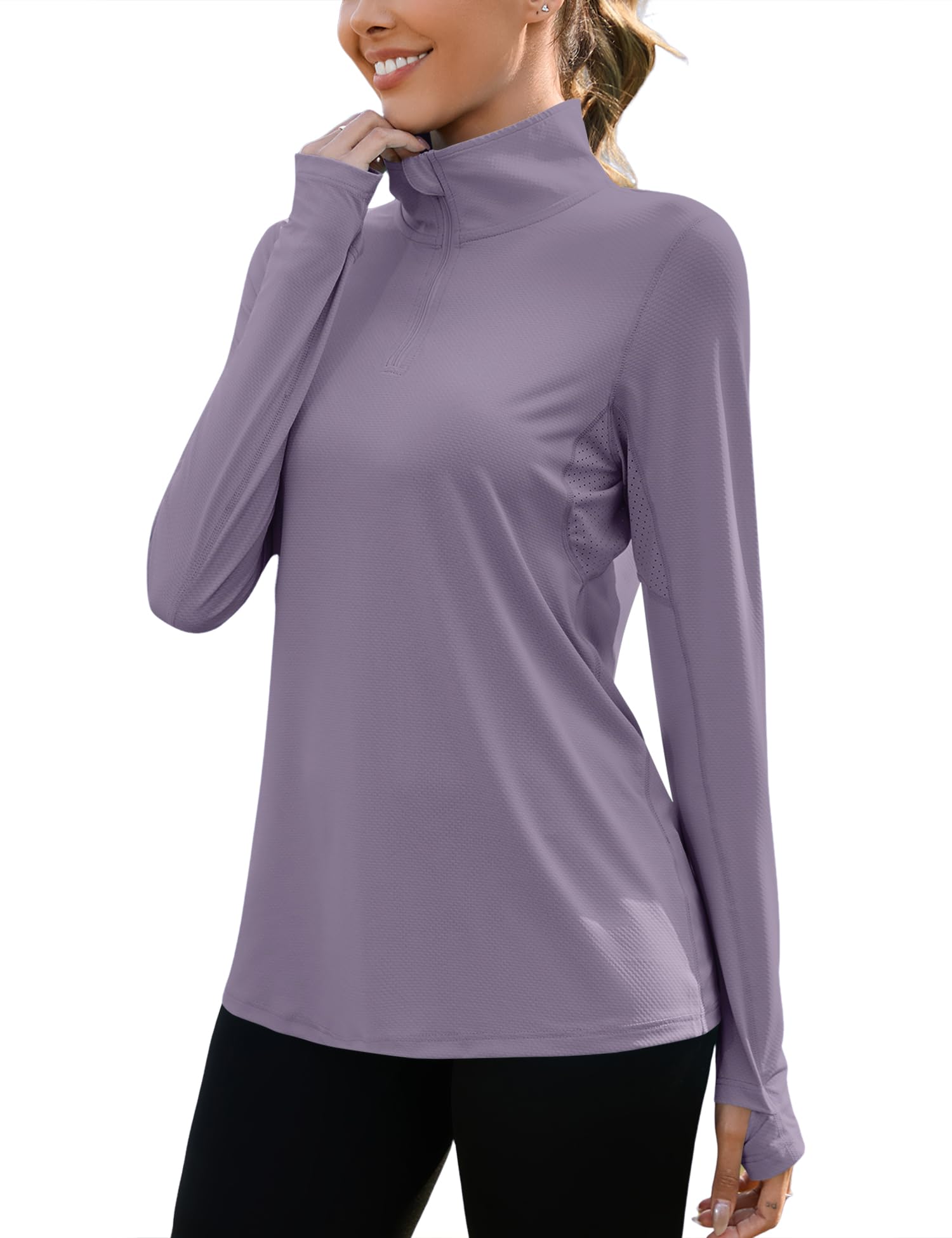 LUYAA Womens 1/4 zip UPF 50+ Sun Shirt SPF Long Sleeve Lightweight UV Protection Clothing Hiking Fishing Outdoor