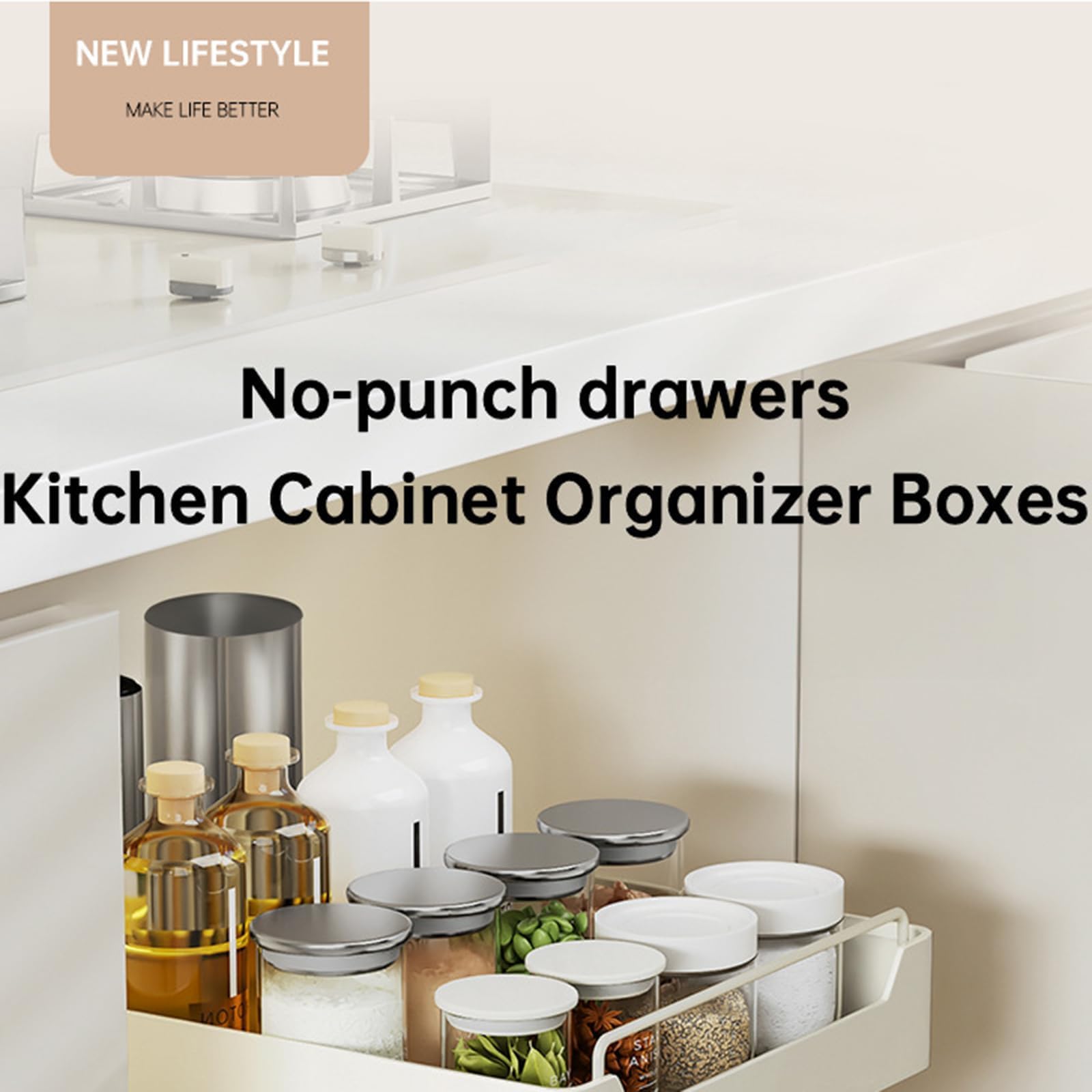 GarveeHome Cassetto Estraibile per Mobili Cucina Senza Fori - Acciaio Inox 35x43x7 cm - Nero - Black 35 width-43 depth CM