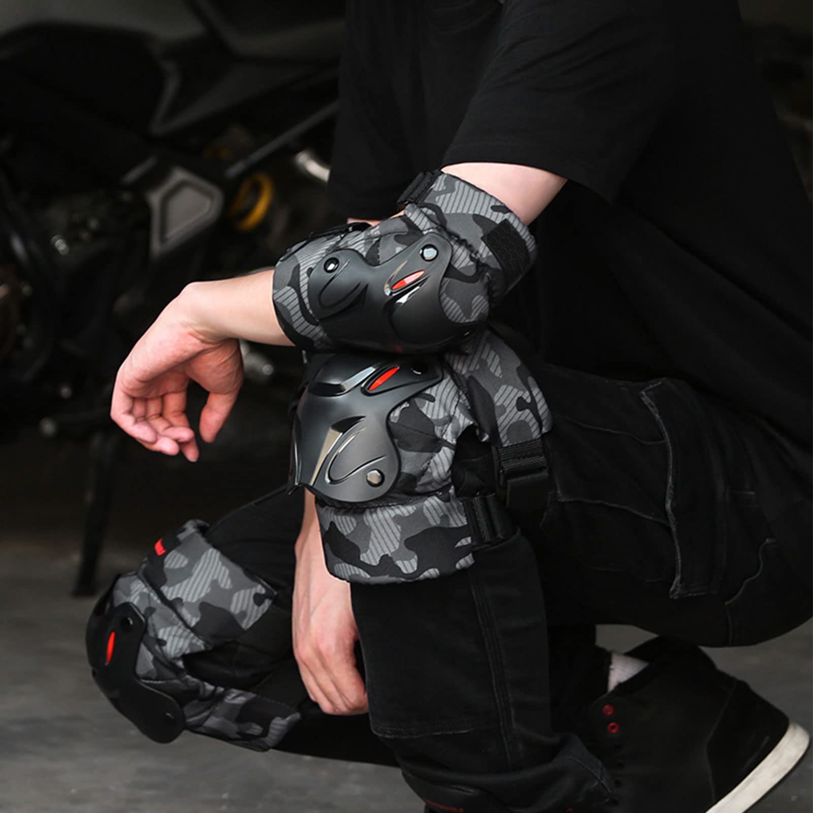 Protege Genoux Moto, Coudière de Protection Moto Protection des Genoux Genouillère Et Moto Cross Adulte Protège Genoux Moto Coudières De Moto Route Moto Genoux, 4 Pcs