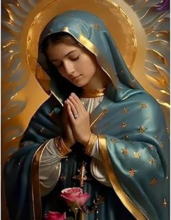 JFYHAB Jesus Diamond Painting Kit, Full Drill 5D Pray Virgin Mary Diamond Dots Arts Crafts Set Religious Belief Diamond Painting with Gem for Adult Beginner Virgin Mary Room Decor 12X16 inch