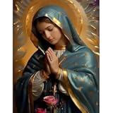 JFYHAB Jesus Diamond Painting Kit&comma; Full Drill 5D Pray Virgin Mary Diamond Dots Arts Crafts Set Religious Belief Diamond Painting with Gem for Adult Beginner Virgin Mary Room Decor 12X16 inch