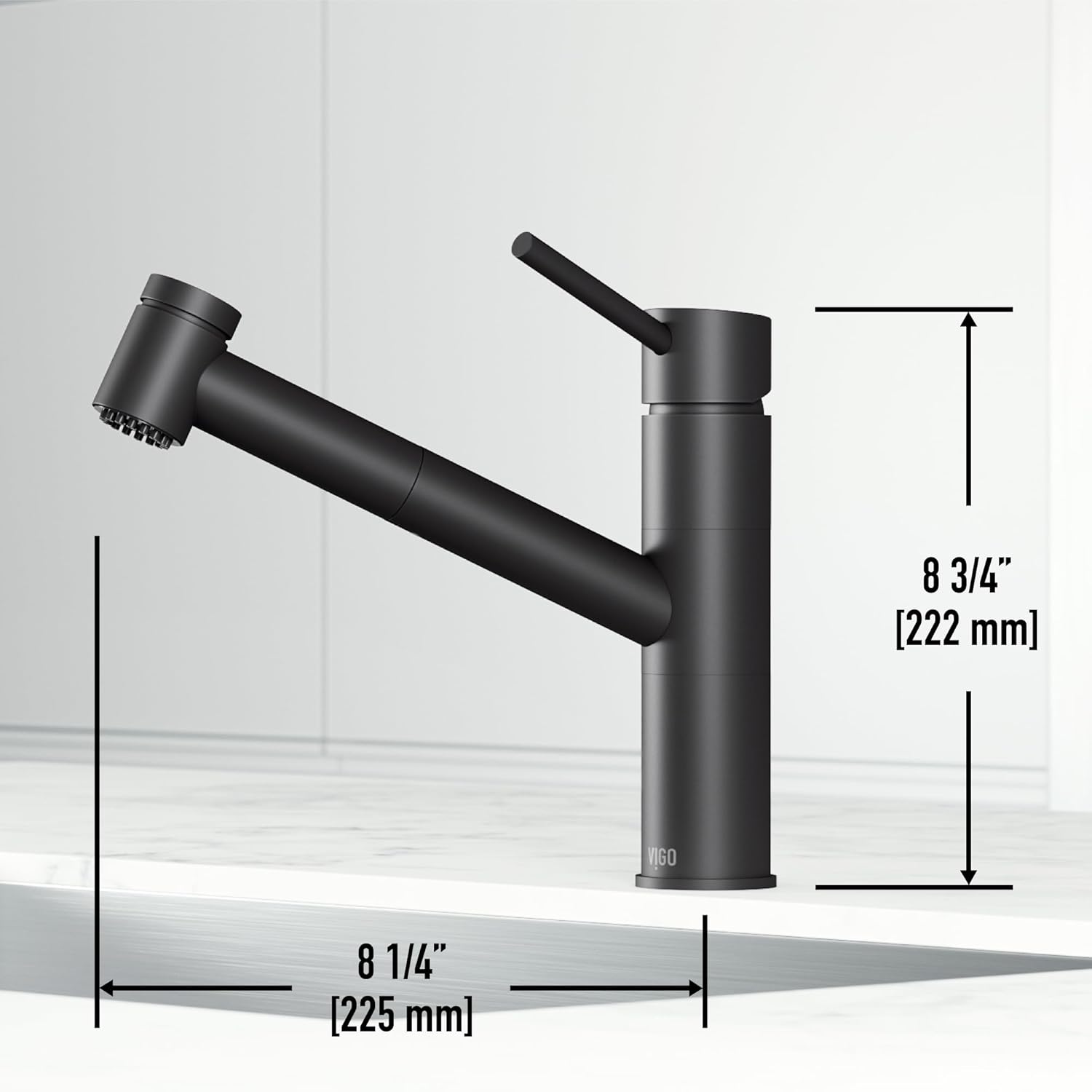 VIGO Branson 9'' H Single Handle Pull-Out Sprayer Kitchen Faucet in Matte Black-VG02021MB