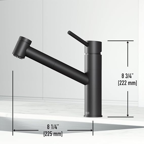 VIGO Branson 9'' H Single Handle Pull-Out Sprayer Kitchen Faucet in Matte Black-VG02021MB