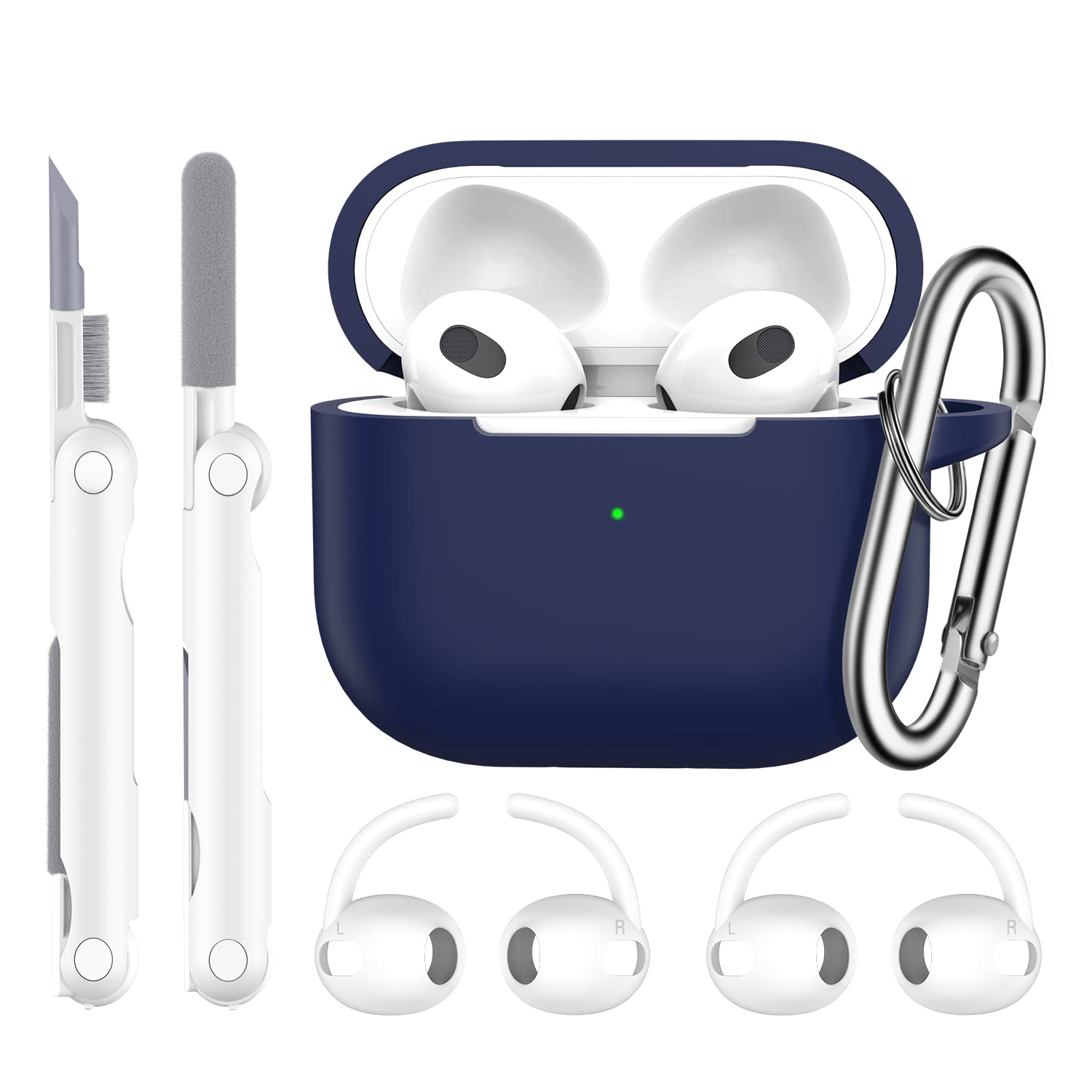 R-fun Compatible with AirPods 3rd Generation 2021 Charging Case Cover, Soft Silicone Protective Case Compatible with Apple Airpod 3 Gen with Cleaner Kit & Keychain,Midnight Blue