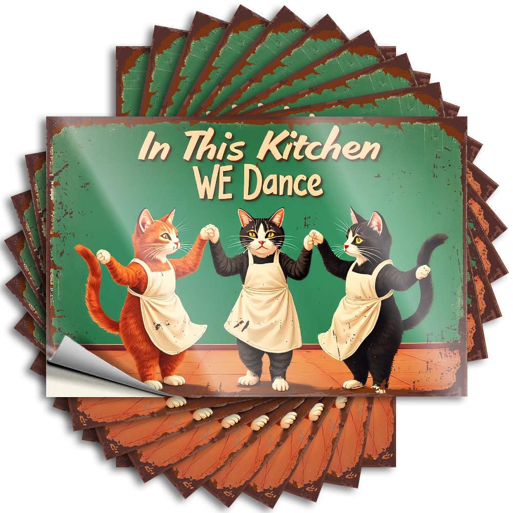 Cats Dancing in The Kitchen. Funny Sticker Bar Man Cave Decor Self Adhesive | Funky Laptop Vinyl Sticker Pack for Taupe(6X9CM)