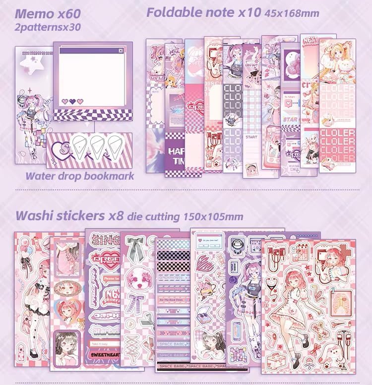 Image of VIBE VISTA Vintage Aesthetic Scrapbook Kit, 346 Pcs, A6 Grid Notebook, Washi, Envelopes, Scrapbook Papers, Folding Labels, Background Papers, Photo Frames, Calendar Stickers, Stickers (Fantasty Game)