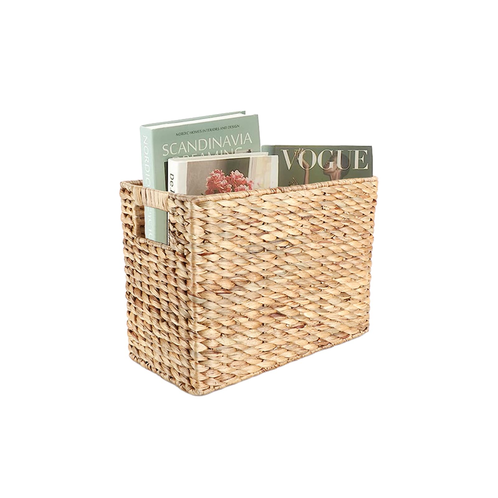 JLKIMZVO Wicker Waste Basket, Water Hyacinth Hand Woven Trash Can with Handles, Garbage Can for Bathroom, Bedroom, Living Room and Office, 1-Pack