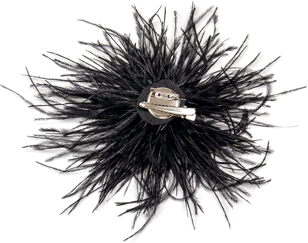 Image of Light Green Feather Brooch Feathers Corsages for Party Wedding Dress Decorations Ostrich Feather Hair Clip Lapel Pins Headwear Hairpin Hairband for Women Girl