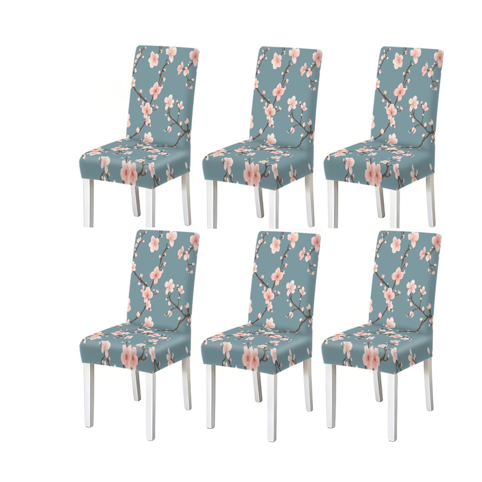 KXUAUV Cherry Blossom Floral Pattern Print Dining Chair Covers Set Of 2/4/6, Stretch Slipcovers For Kitchen Dining Room Seat Protectors for Restaurant Hotel Party(6PCSChair cover)