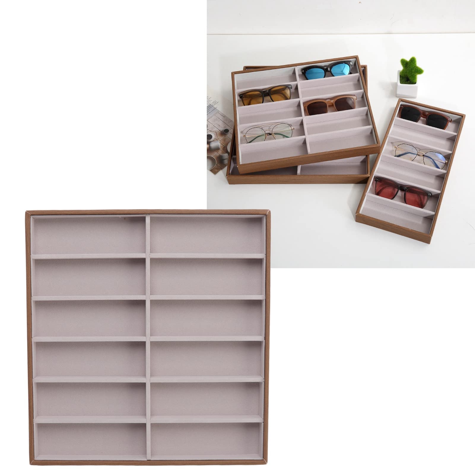 Zerodis Organizador de Gafas de Sol, Bandeja de ExhibicióN de Gafas de Madera Maciza de Poliuretano Ligero, Elegante Estuche de Almacenamiento para Gafas para Hombres y Mujeres Feria (12 rejillas)