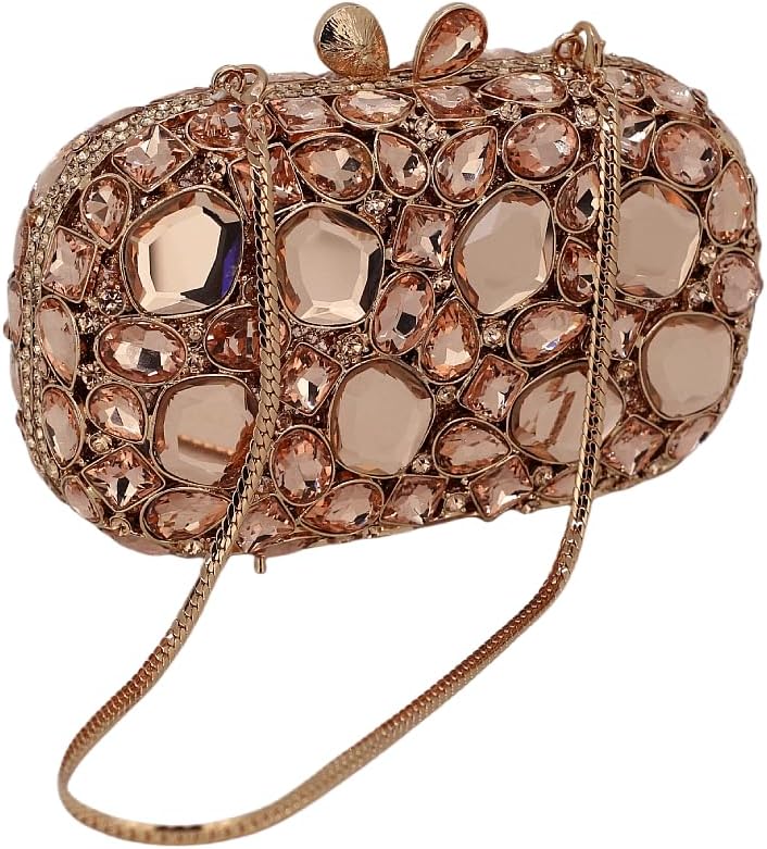 Rhinestone Crystal Clutch Purse for Women, Evening Wedding Formal Bag with Synthetic Agate Stones Clasp, Silver
