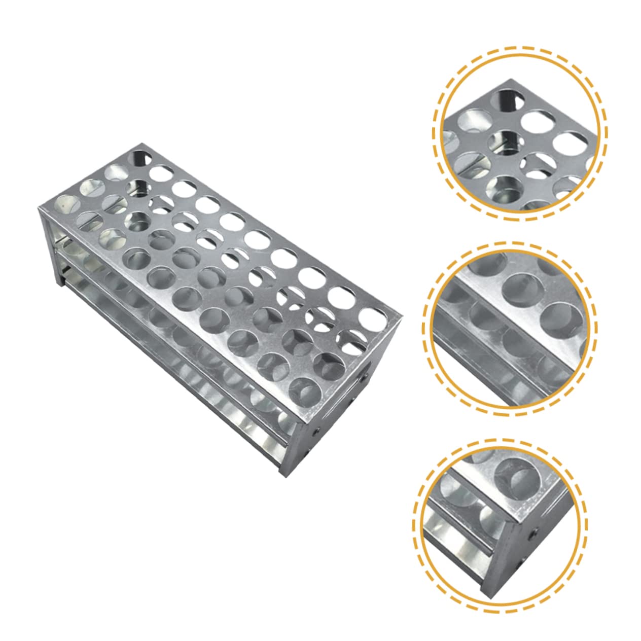 Support Surface Polie Lisse en Aluminium Argenté pour Tubes à Essai Cadre Rigide 40 Trous pour Laboratoires et Entreprises Industrielles