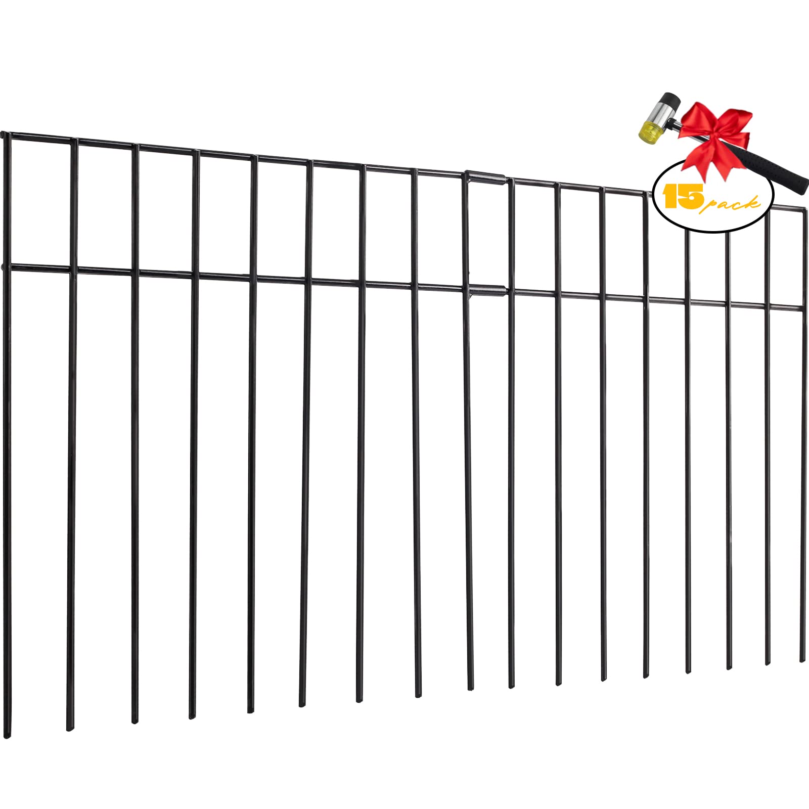 Decorative Garden Fence Outdoor Dog Fence for The Yard, 24x15-inch Animal Barrier No Dig Fence for Dogs Outside, Garden Fencing with 1.5 Inch Spike Spacing Metal Flower Edging Border Panels (15Packs)