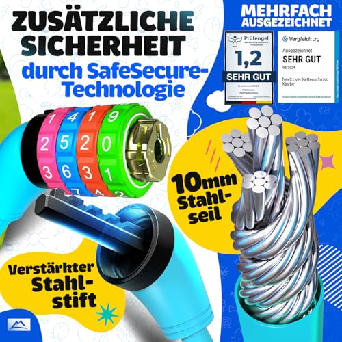 NEXTCOVER® Fahrradschloss Kinder mit 4-stelligem Zahlencode I Kinder Fahrradschloss - Ideal für Roller...