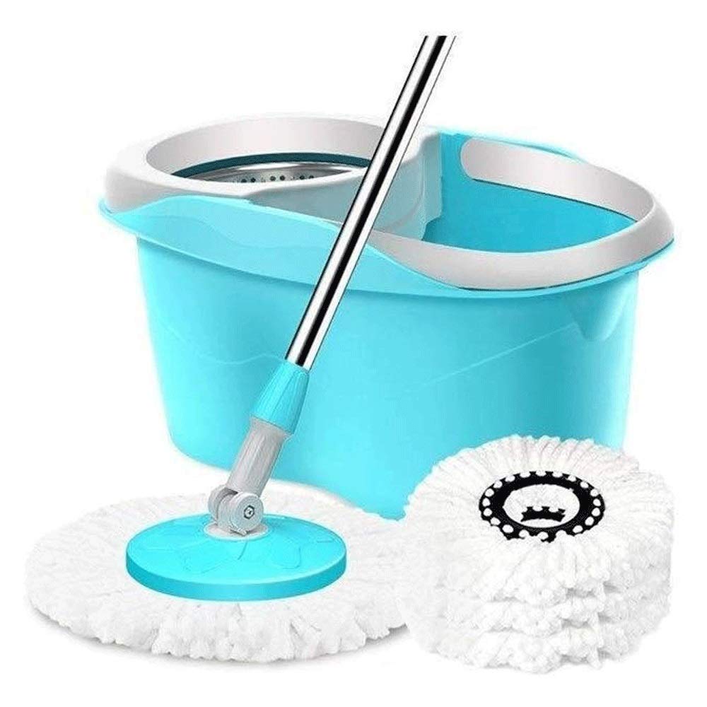 Mocio Rotante in Microfibra e Set secchi Mop Lavaggio Mano Libera Sistema Pulizia Pavimenti in Piastrelle in Laminato Legno Duro 2 Teste mop