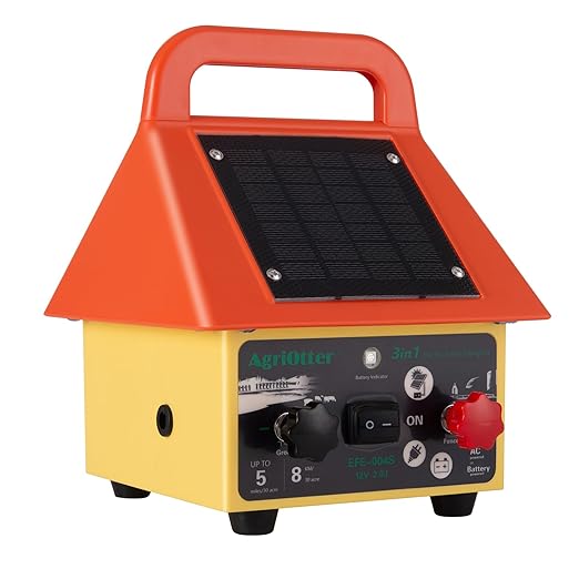 3-in-1 Electronic Fence Energizer Charger Solar/BatteryAC Powered Waterproof Design for Livestock Wildlife Control & Property Protection