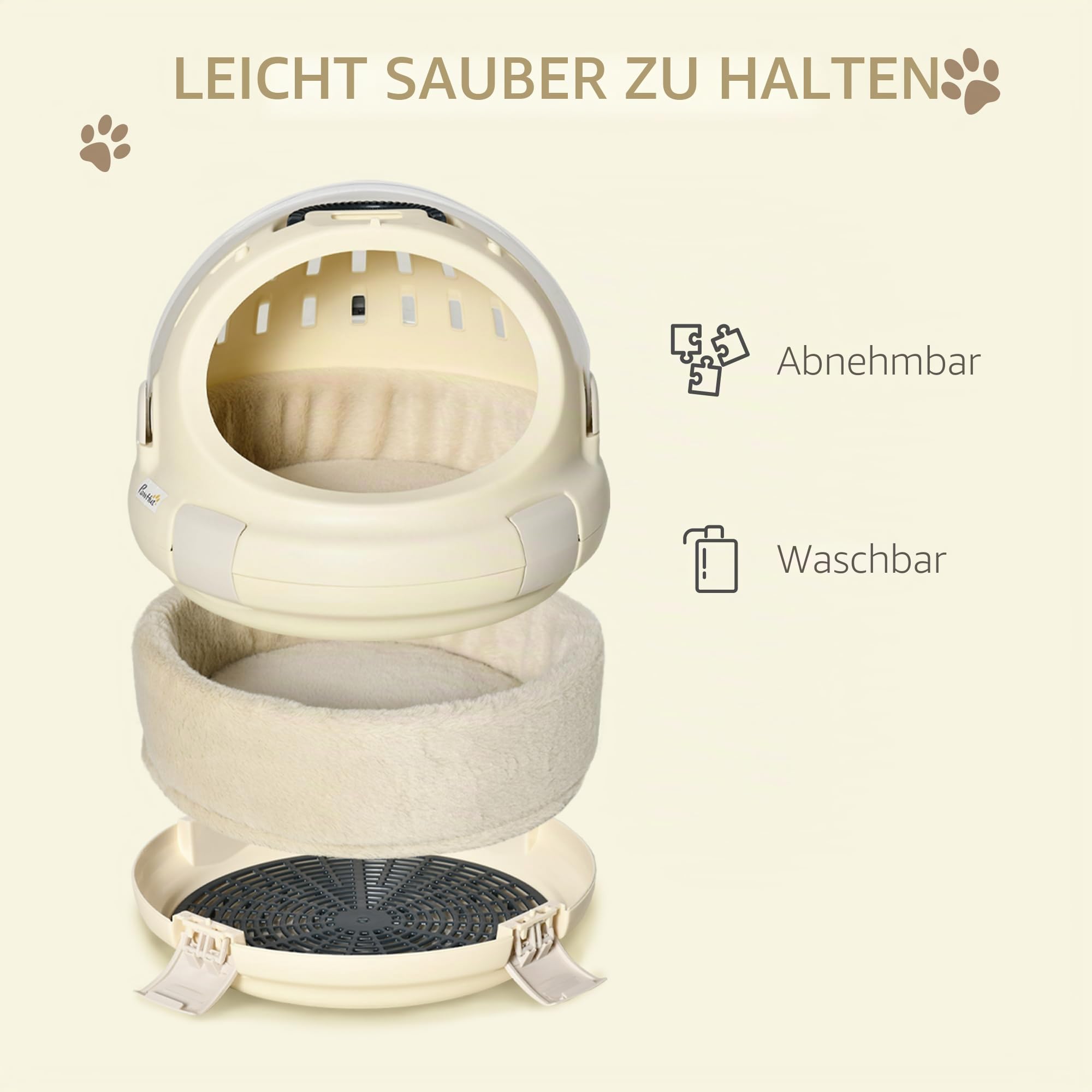 PawHut Tragbarer Katzenhausträger 41 x 41 x 35,2 cm Beige | Katzenhaus, waschbarer Korb, herausnehmbares Kissen, für kleine Hunde, einfache Reinigung