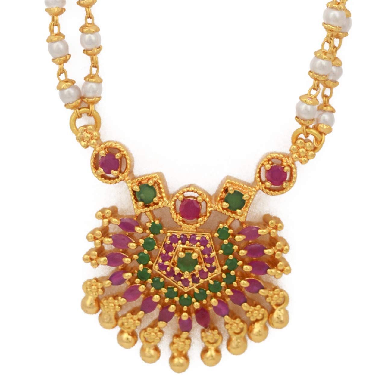 Radhas Creations Pearl Double Line Long Chain Necklace 30" With Ruby & Emerald Pendant No.790 for Girls (B08H8Q8LQM) Amazon Price History, Amazon Price Tracker