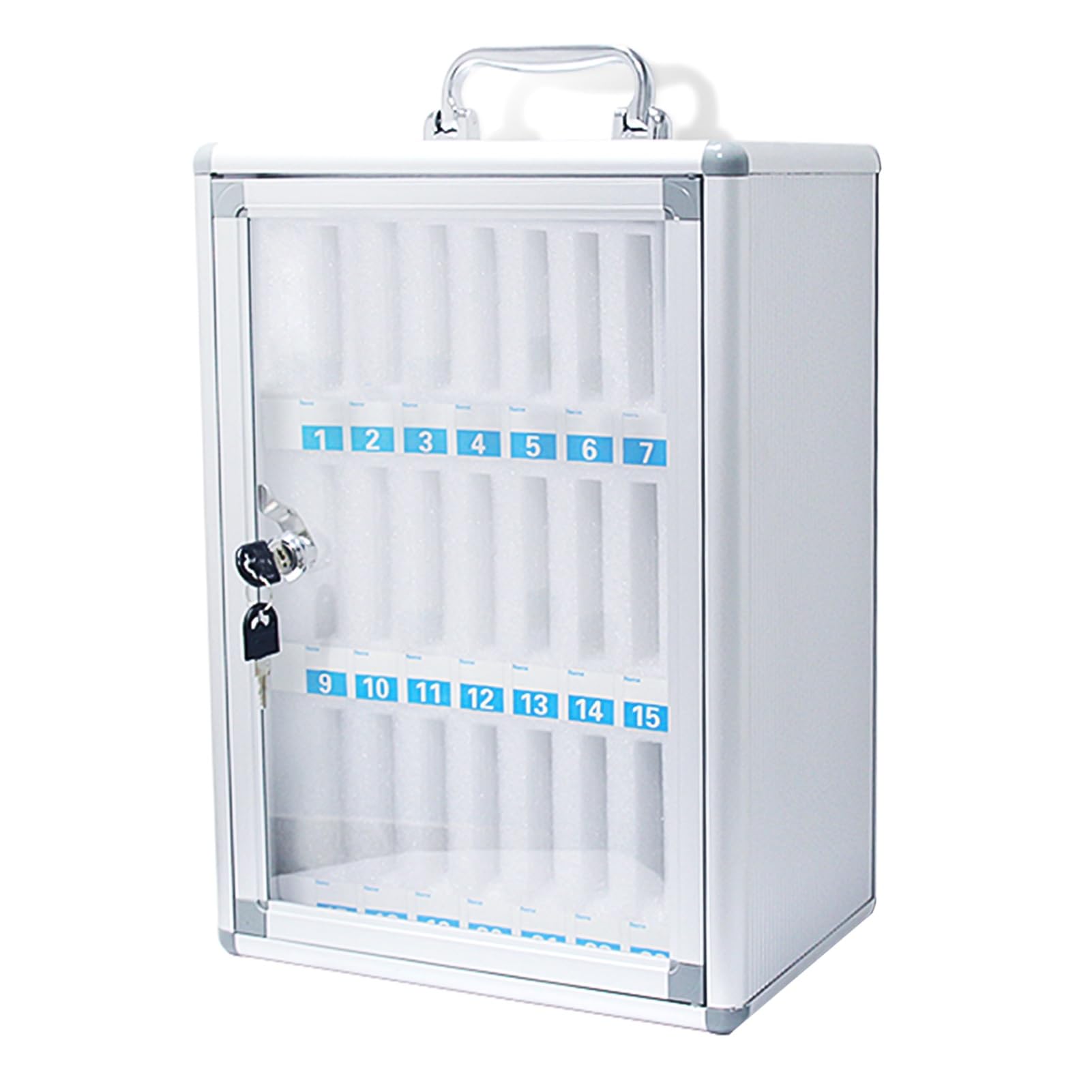 Slot Box,Storage Box,Office Storage,Lock Box Phone,Key Lock,Phones Holder Storage Box,Wall-Mounted (Silver 24Slots)