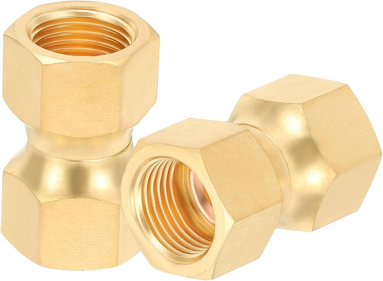 PATIKIL 3/8" Female Flare by 3/8" Female Flare Swivel Brass Adapter, 10 Pcs Coupling Brass Pipe Fittings Female Swivel Nut Union Flare Tubing Fitting Valve Connector for Refrigeration