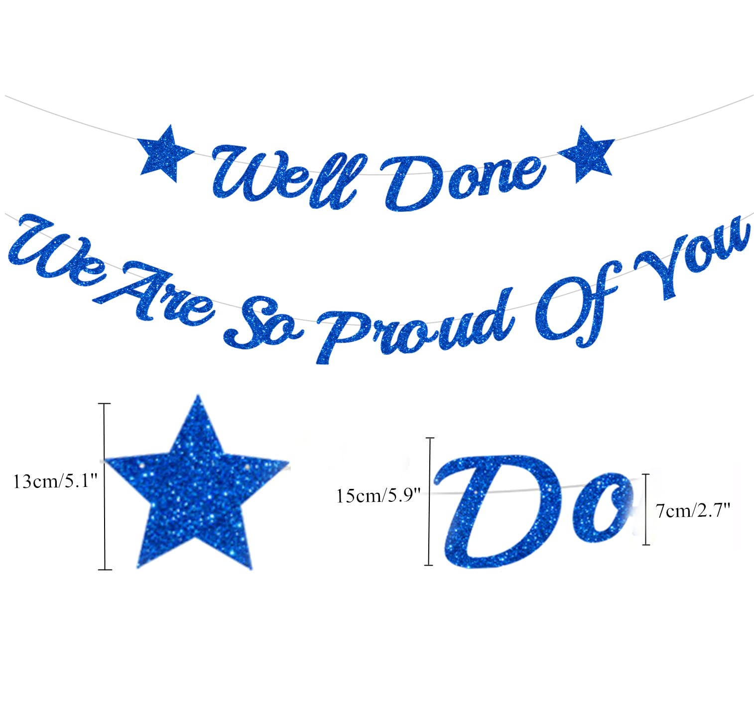 Glitzer-Wimpelkette 'Congrats Grad' – Abschluss-Deko 2024, Blau, Ca. 1,8-2,4 M