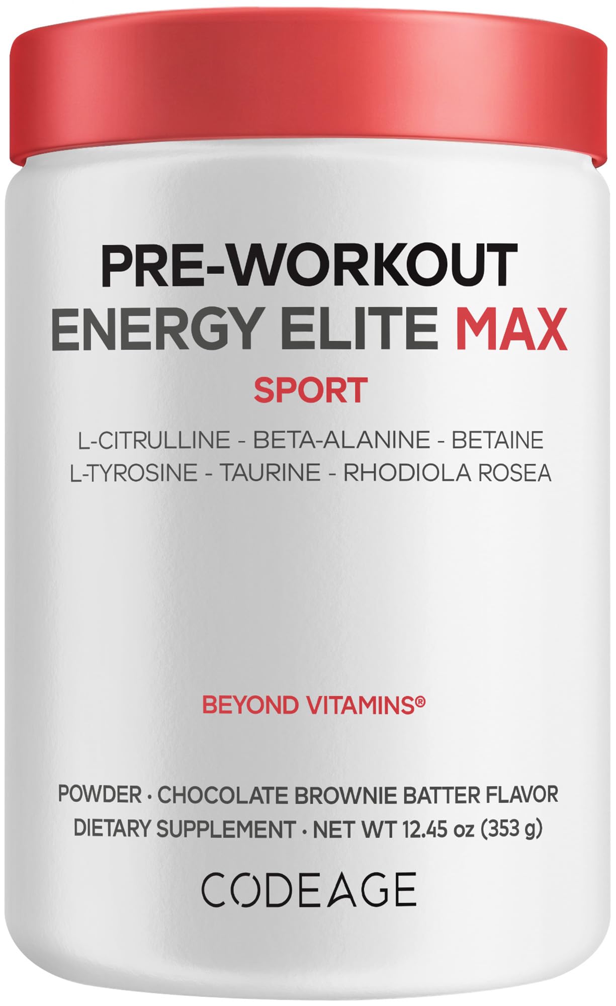 Codeage Pré-Treino em Pó com L-Citrulina, Beta-Alanina, Betaína e Cafeína, Chocolate, 392 g