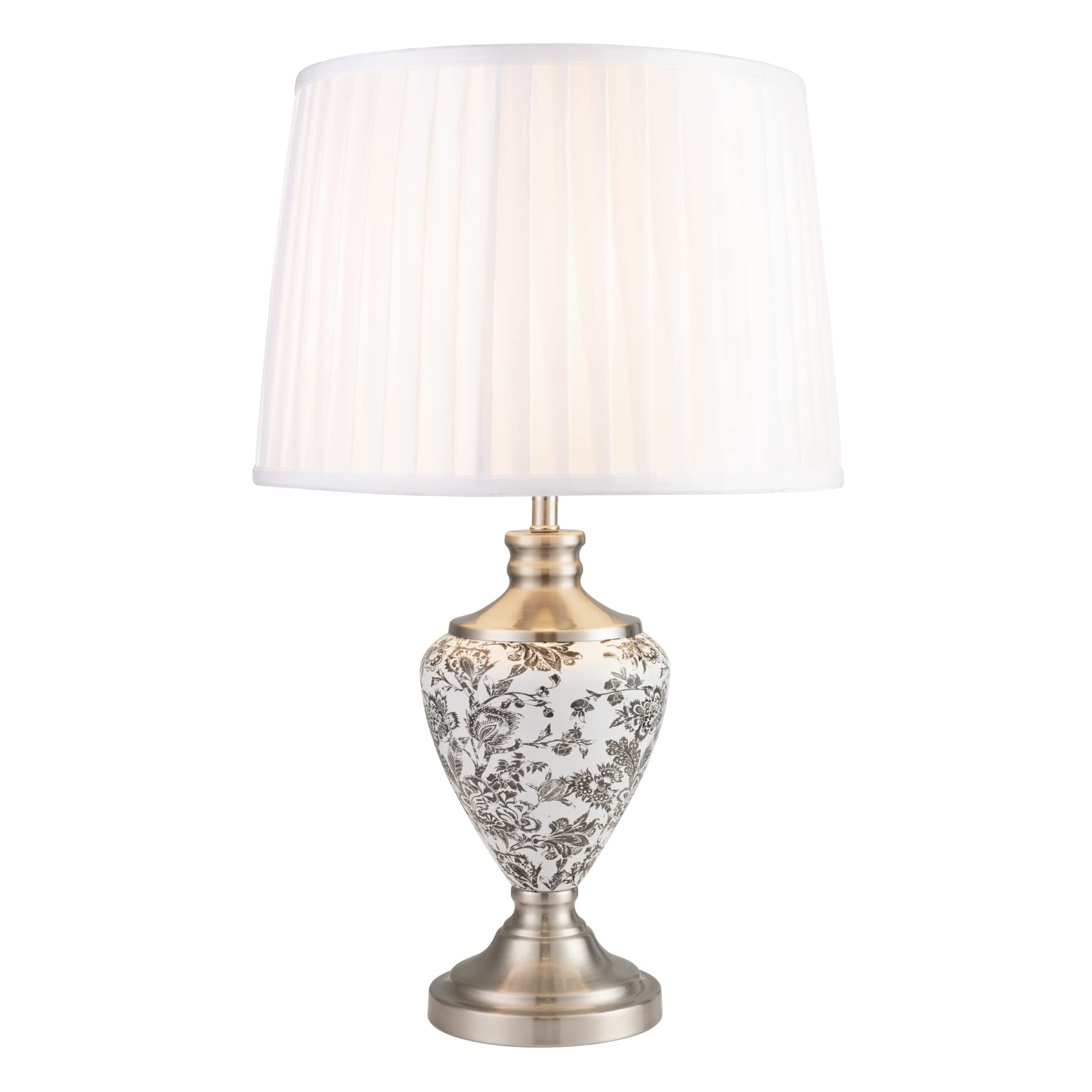 Lighting Supermarket Black Print & Silver Hepburn Large Printed Ceramic Table Lamp With Ivory Pleat Shade