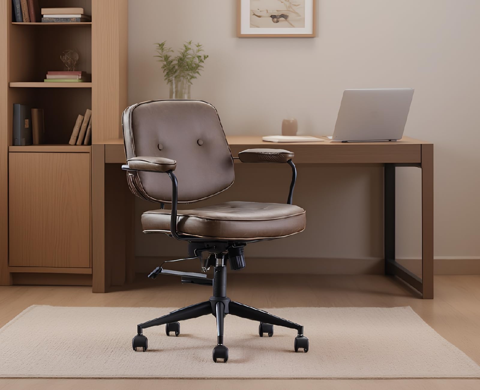 chairus Chaise de Bureau Ergonomique avec roulettes, Chaise Pivotante en Cuir PU pour Chambre, Fauteuil de Bureau Hauteur Réglable, Marron