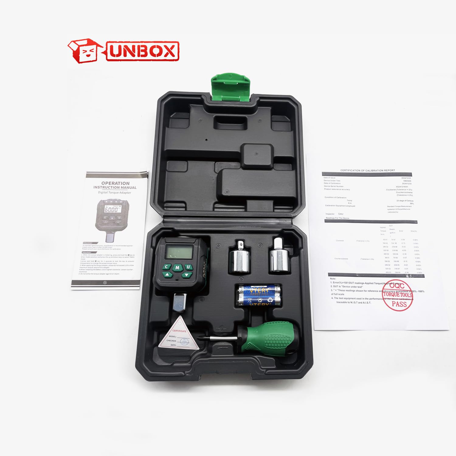 Juego de herramientas manuales de cabeza fija de vanadio de 1/2 pulgada, 1.1-22.1 pies ± 2% de precisión, juego de 500 herramientas manuales de vanadio de cabeza fija de datos, adaptador de par