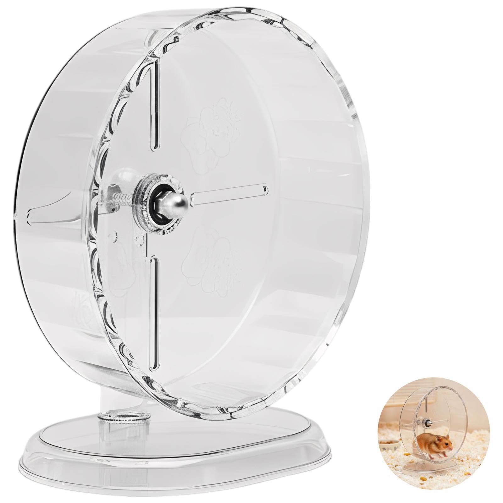 Roue d'exercice pour Hamster de 9,5 Pouces avec Support, Roue silencieuse pour Hamster syrien, Plastique Transparent, Facile à Nettoyer, favorise l'activité en intérieur, 9,4 x 3,3 in