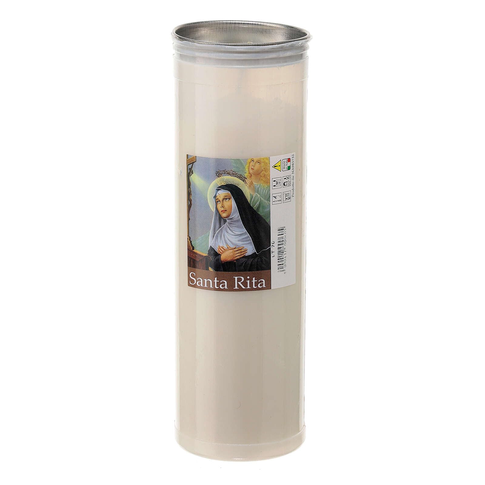 Holyart Lumini votivi: Lumino votivo bianco cera bianca immagine Santa Rita d. 6 cm