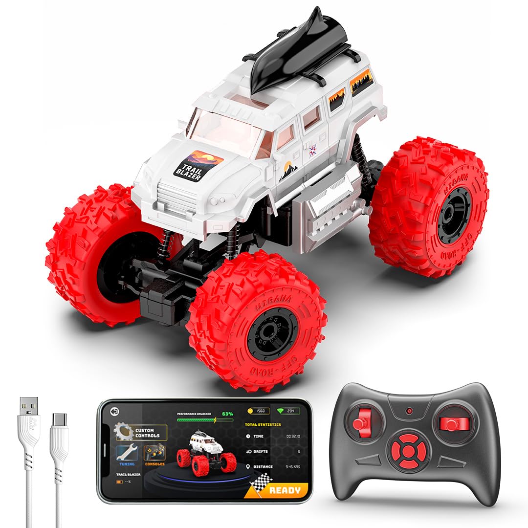 Mirana Trailblazer 2WD RC Car Toy for Kids | Remote & App Control ATV with Nitro Speed Boost | Type-C USB Rechargeable & in-Built Bluetooth Speakers | for Boys & Girls 4+ Years (White)