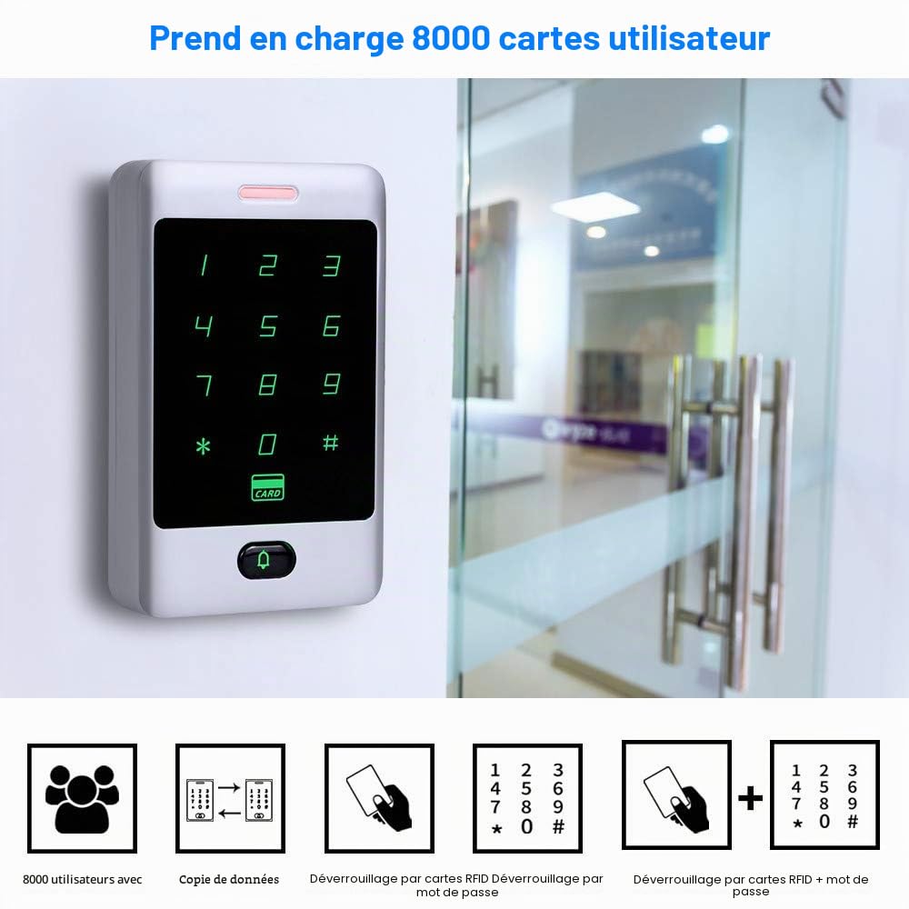 FST Kit Système de Contrôle d'accès de Porte RFID Clavier RFID Tactile en Métal + Serrure de gâche électrique NC + Alimentation de Contrôle d'accès + 15pcs Cartes pour la Maison