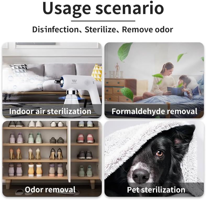 Ozone Disinfectant Fogger Machine, O3 Generator Removable Nozzle Air/Odor Clean, Handheld Cordless Electric Nano Sanitizer Spray Gun for Touchless Sanitization Deodorate (White) image 5