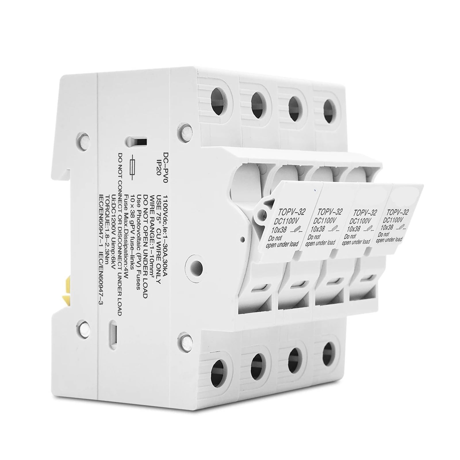 4P 1100V DC Sicherungshalter 10 * 38mm Hochspannung Solar PV TOPV-32X Basis Photovoltaikanlage Schutz Protector 1St(4P Without LED)
