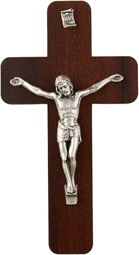 Needzo Crucifijo católico de madera, cruz para puerta colgante para el hogar, 4.25 x 2.25 pulgadas