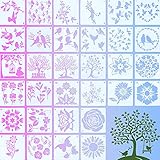 32 Pieces Bird Tree Branches Stencils and Butterfly Flower Stencils Set, Flying Bird Painting...