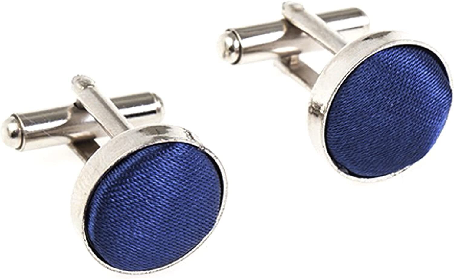 AAMERA Gemelos para hombre, color azul marino, bañados en plata, colores lisos, 1,5 cm, standard, Plata, AZUL MARINO