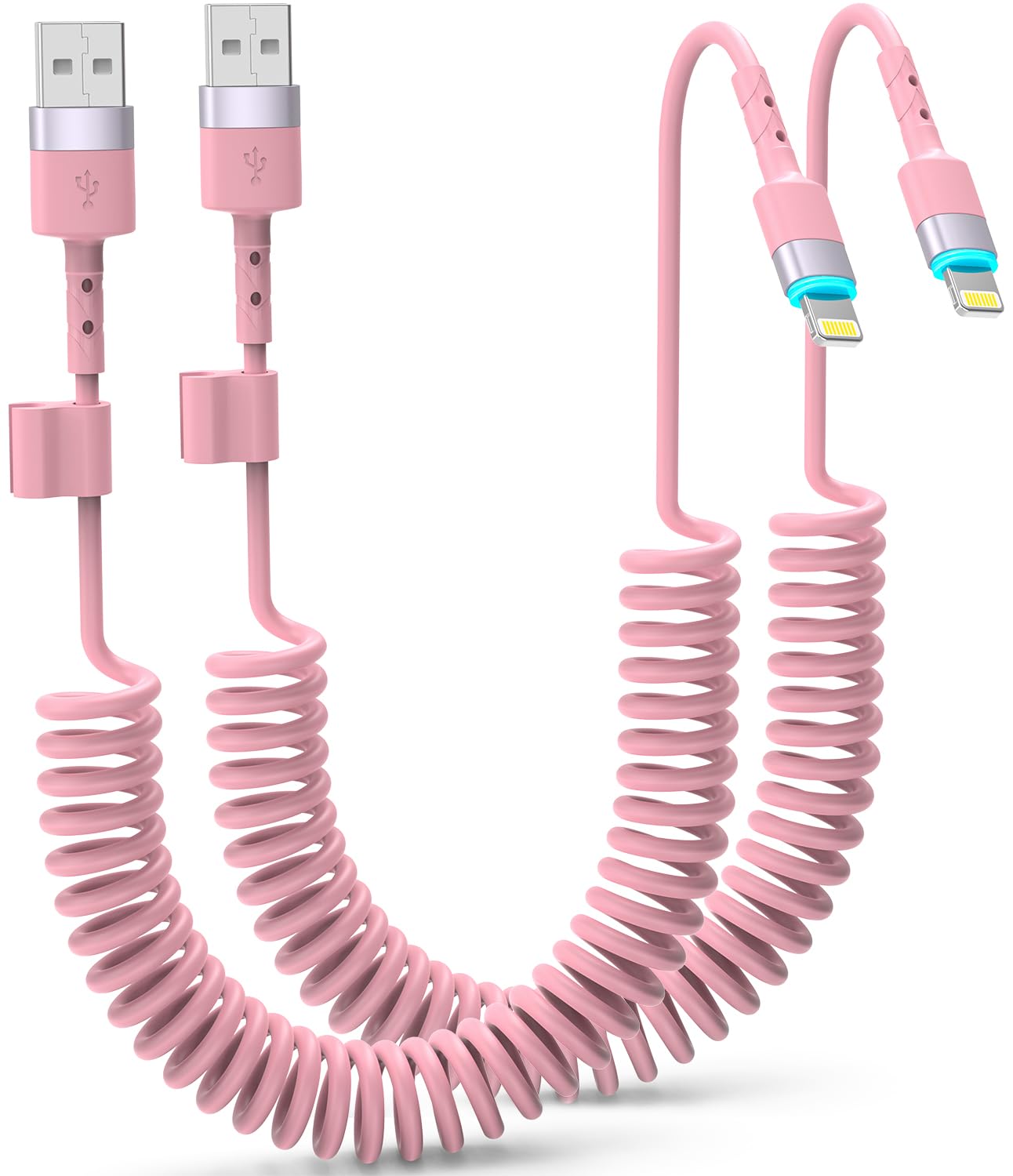 Pink USB A to Lightning Cable, 3 FT 2-Pack, Short Apple CarPlay Cable, Pink Car Accessories, [MFi Certified] Cute iPhone Charger Cord