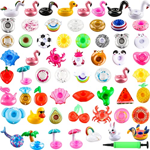 Sonarun 60 Pack Inflatable Drink Holders Inflatable Pool Cup Coasters Inflatable Drinking Cup Holder with Air Pump for Swimming Pool Beach Holiday Party Supplies - image 1