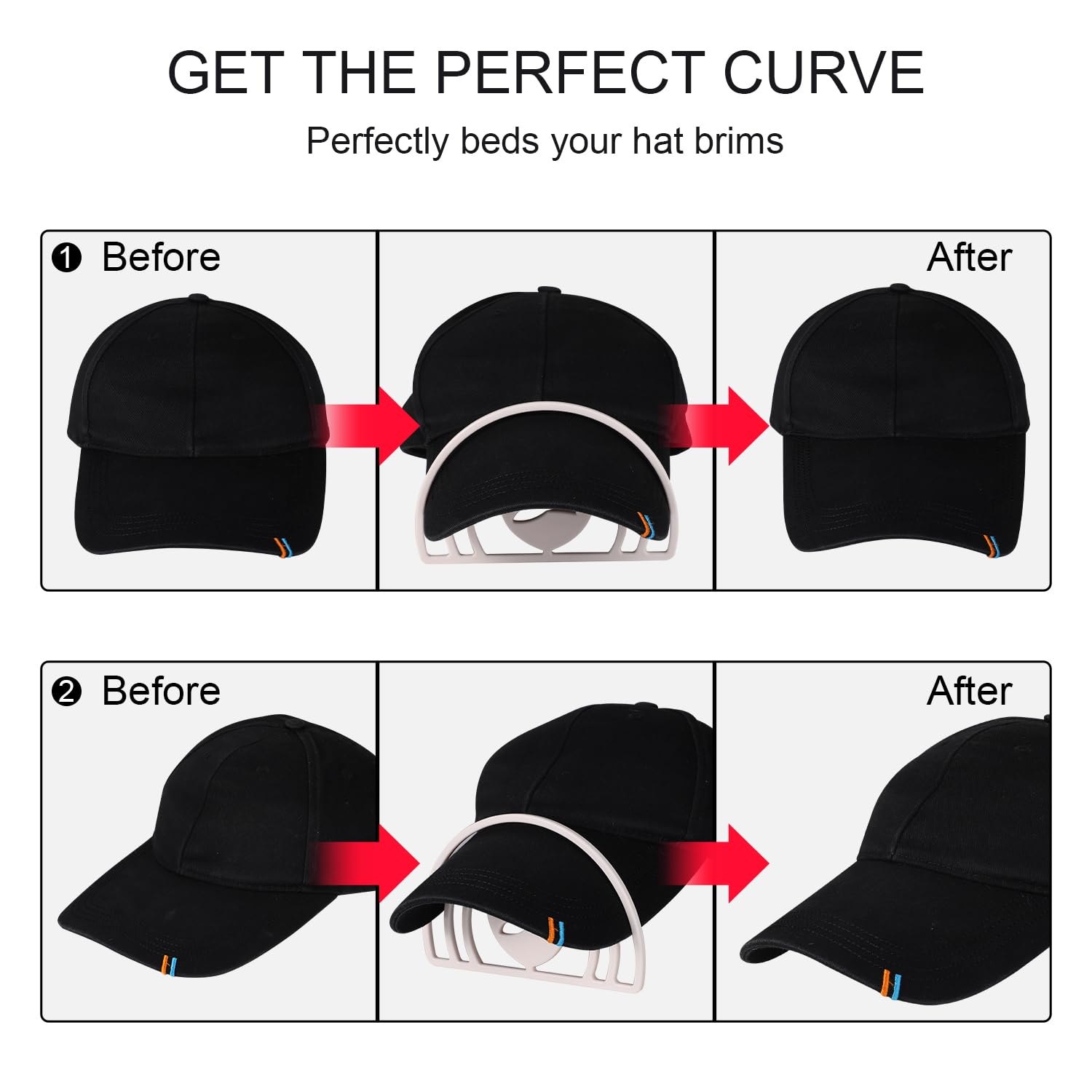 4pcs Hat Curve Tool, Hat Curving Band Convenient Hat Shaper Design with Dual Option Hat Bill Bender Slots Hat Shape Keeper for Caps - Image 4