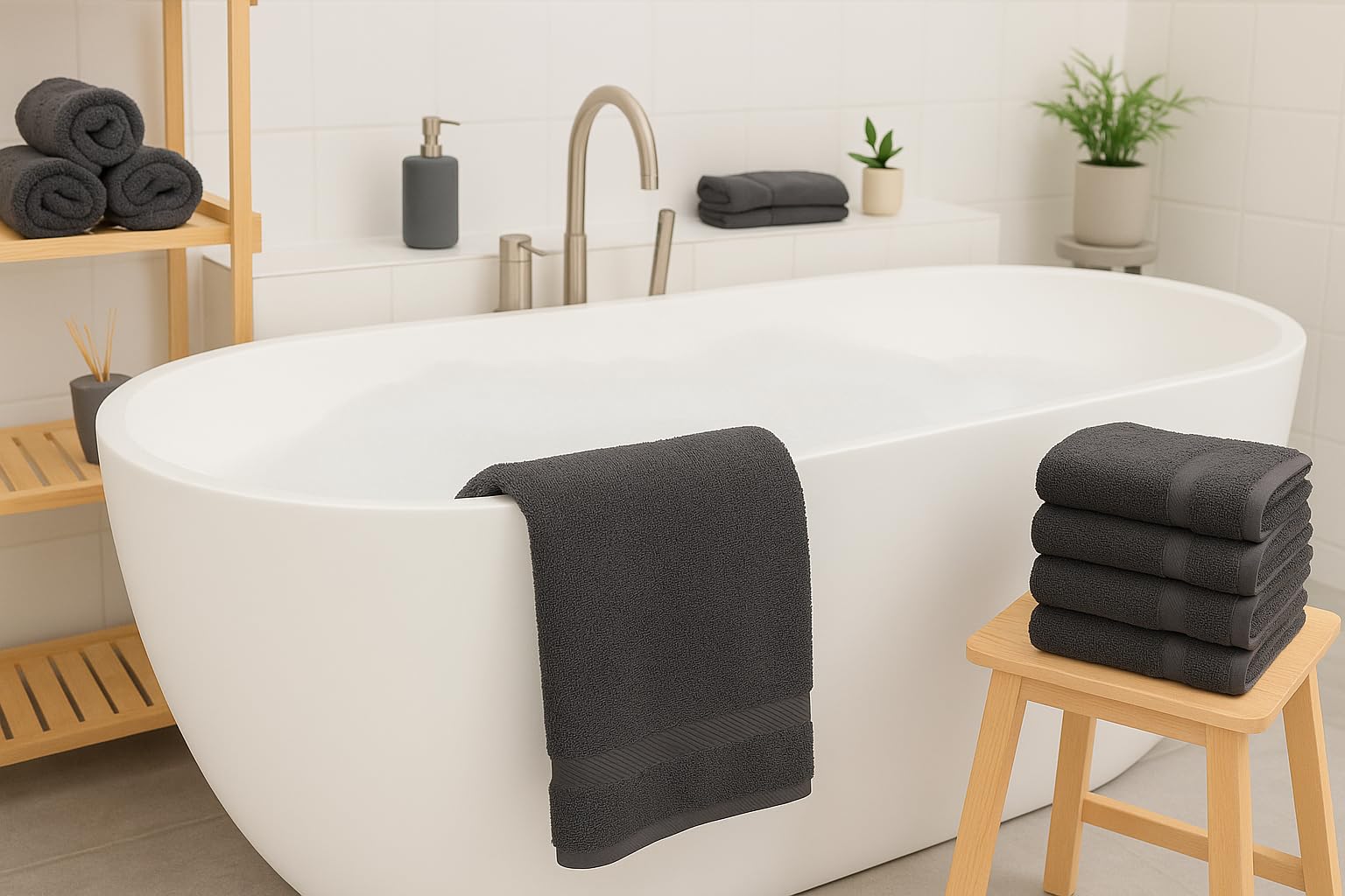 Betz Lot de 6 Serviettes de Toilette Palermo Taille 50x100 cm 100% Coton Couleur Anthracite