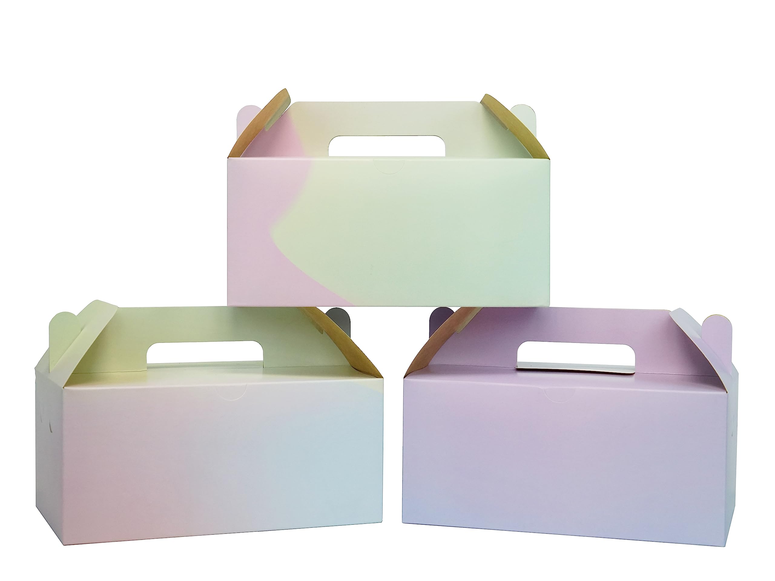 PandaPanda 45 pcs multicolor gable boxes (8.25"×5"×4") for foods, gifts and party favors (100 oz) 3 patterns of multicolor boxes in one pack, treat boxes, goodie gift boxes