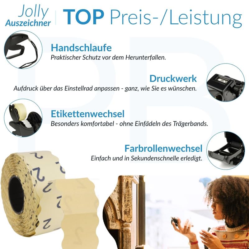 Preisauszeichner Jolly C8 8-stellig, 12000 Etiketten weiß ablösbar
