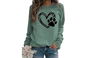 Womens Cute Sweatshirt Love Heart Dog Paw Print Sweatshirts Long Sleeve Pullover Tops Casual Blouse