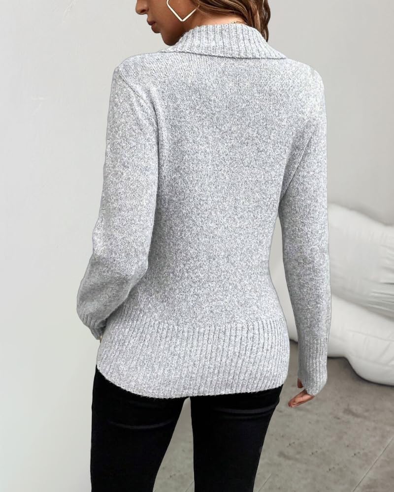 Womens Long Sleeve V Neck Knit Sweater Top with Button Detail Casual Work Office Daily Home Outdoor Blouse — view 2