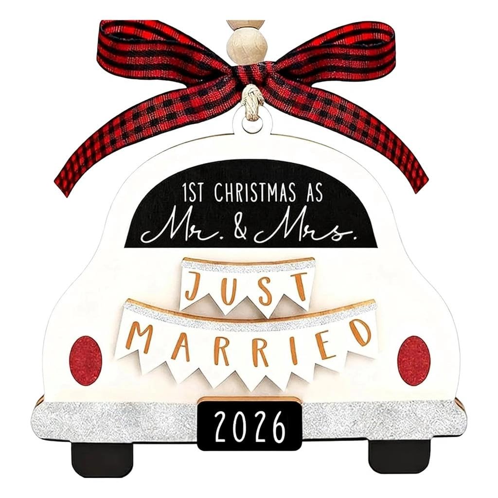 Wooden Wedding Car Ornament Couples Married Ornament Pendant Decoration 2026 Bride and Grooms Couples